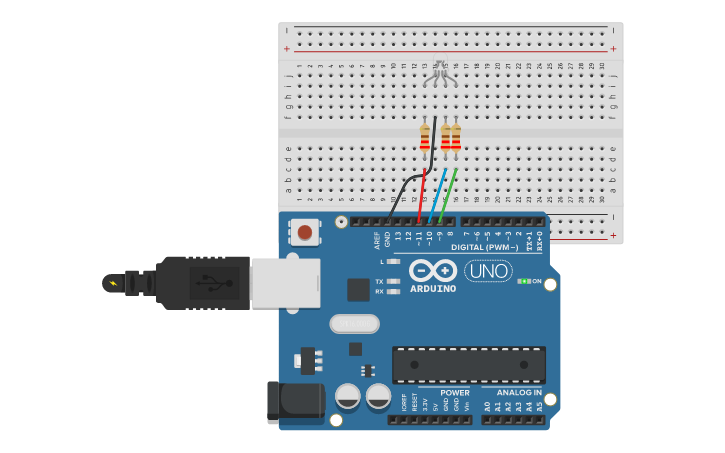 Circuit design LED RGB | Tinkercad