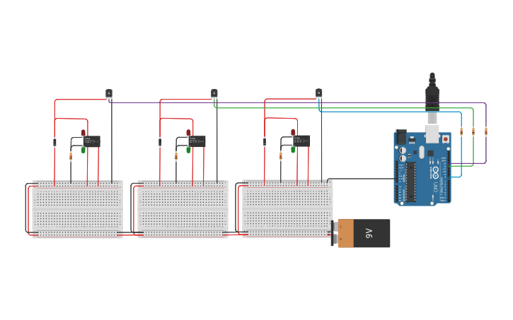 Circuit design 2 led relay - Tinkercad