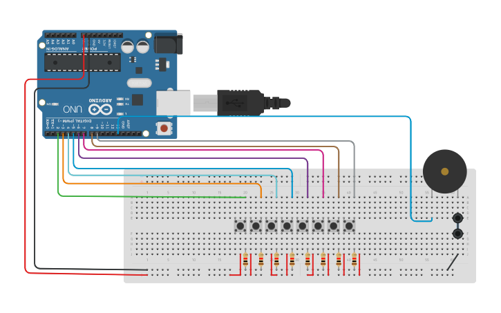 Circuit design Piano arduino - Tinkercad