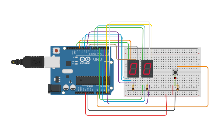 Circuit design Button Counter - Tinkercad
