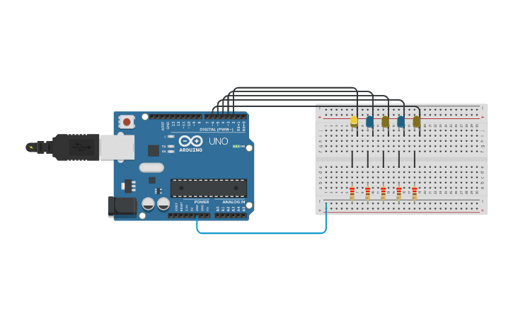 Circuit design 5 led yak söndür - Tinkercad