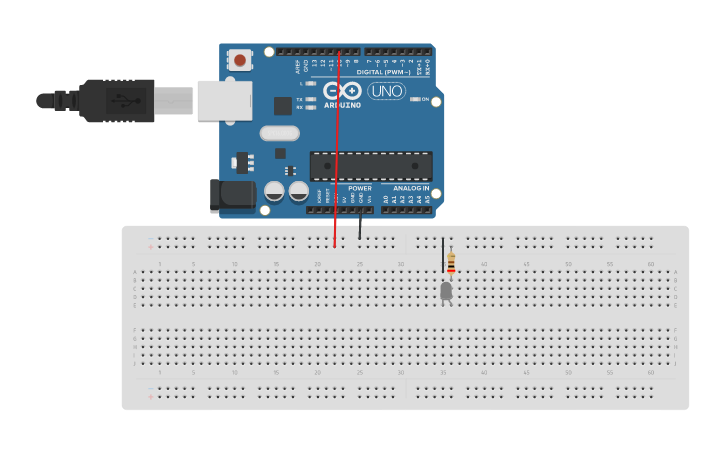 Circuit design Arduino Uno R3+ LED - Tinkercad