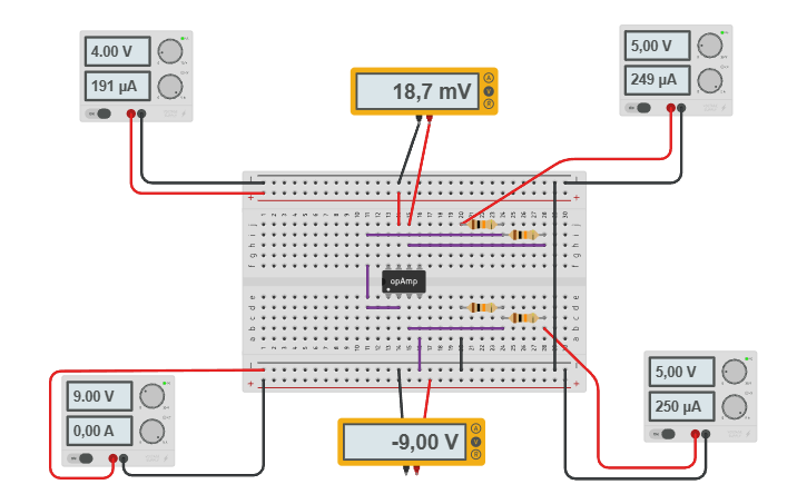 Circuit design amplificador restador - Tinkercad