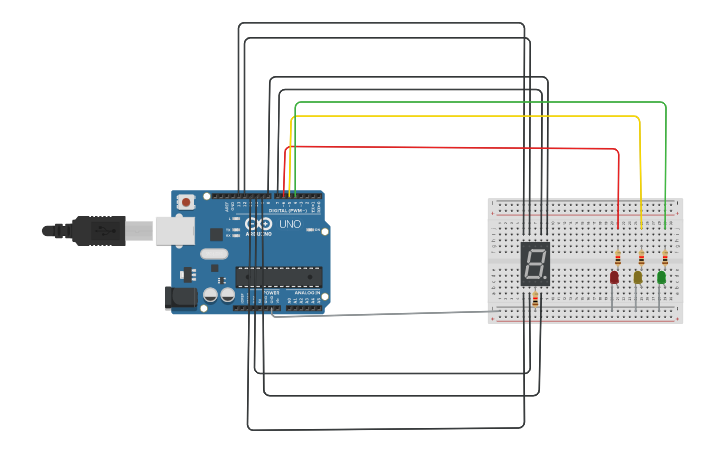 Circuit design Semaforo con Temporizador - Tinkercad