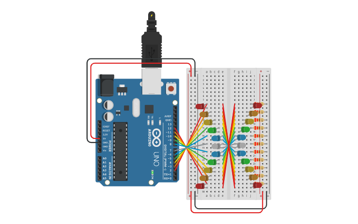 Led Light Show Code Circuit design 5.0 LED Light Show - Tinkercad