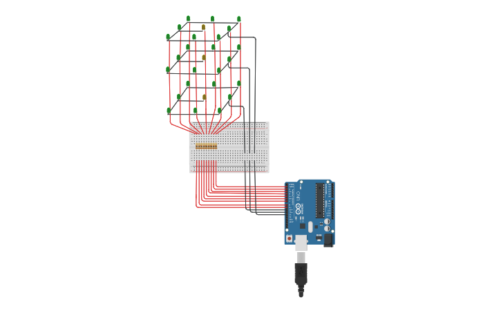 Circuit design 3x3x3 led cube - Tinkercad