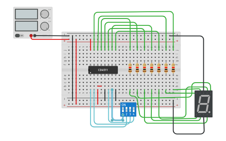 Circuit design 7 segments - Tinkercad