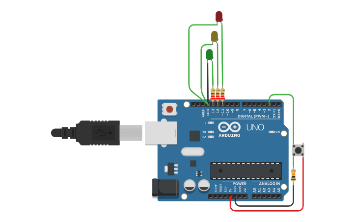 Circuit design Semáforo com botão para pedestre (Arduino Uno R3 ...