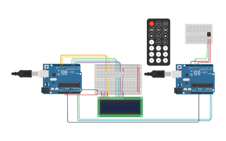 Circuit design Comunicacion I2C, 2 Arduinos, IR sensor - Tinkercad