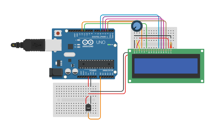 Circuit design TMP36 Temperature Display using 16*2 LCD - Tinkercad