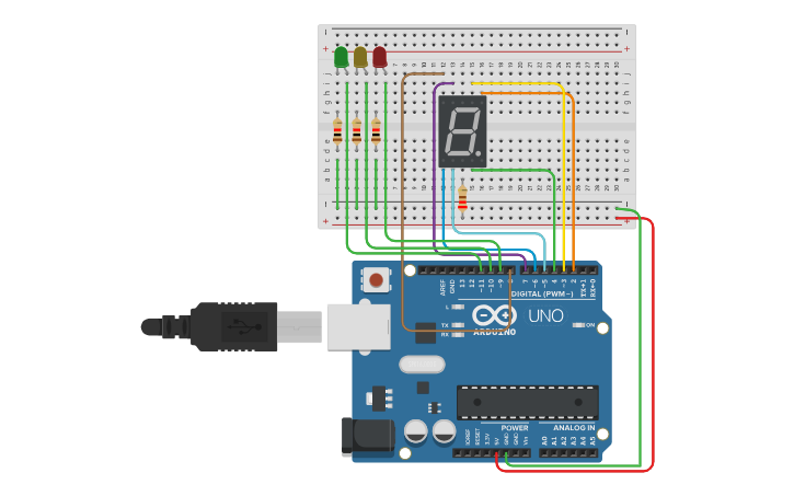 Circuit design Copy of Arduino with seven segment - Tinkercad