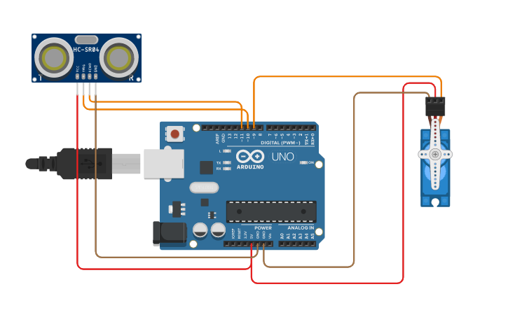 Circuit design Smart Dustbin Using Arduino - Tinkercad