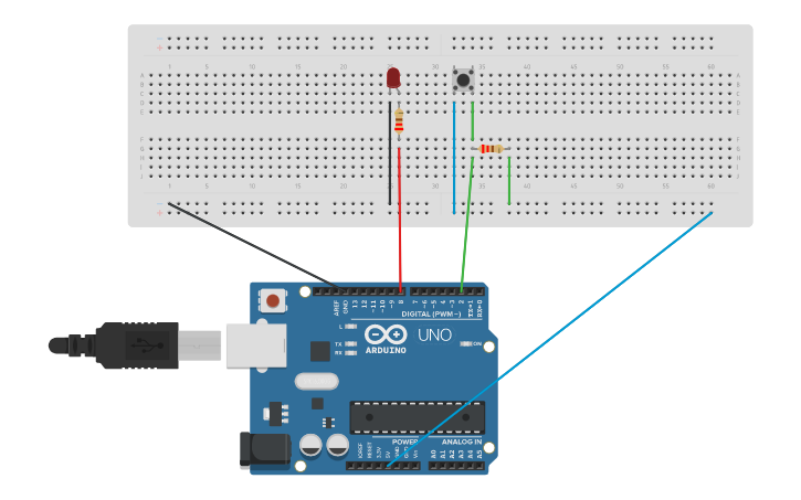 Circuit design PROYECTO 5 BOTÓN PULSADOR Y LED ZARATE CRISTIAN - Tinkercad