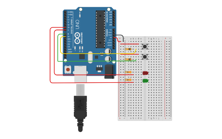 Circuit design Two Buttons - Tinkercad