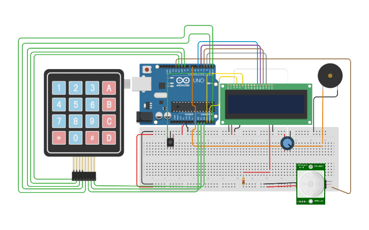 Circuit design SISTEMA DE ALARMA PARA CASA - Tinkercad