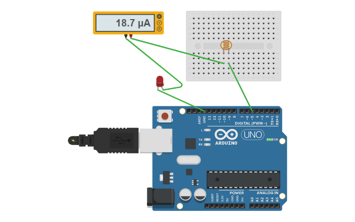 Circuit design Arduino con LDR - Tinkercad