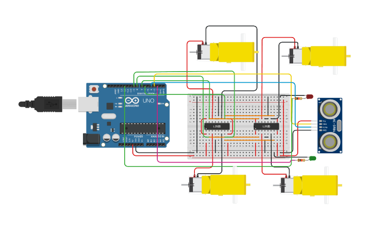 Circuit design Carro con sensor ultrasonico - Tinkercad