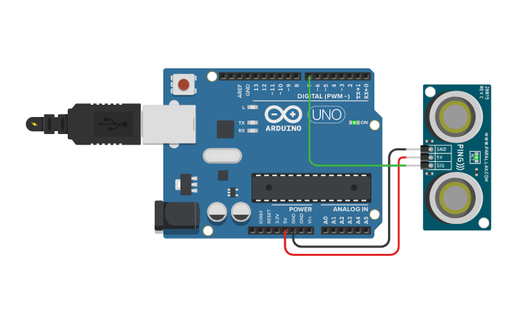 Circuit design Ultrasonic Distance Sensor - Tinkercad