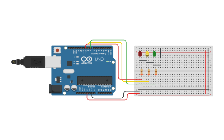 Circuit design First Project - traffic light - Tinkercad