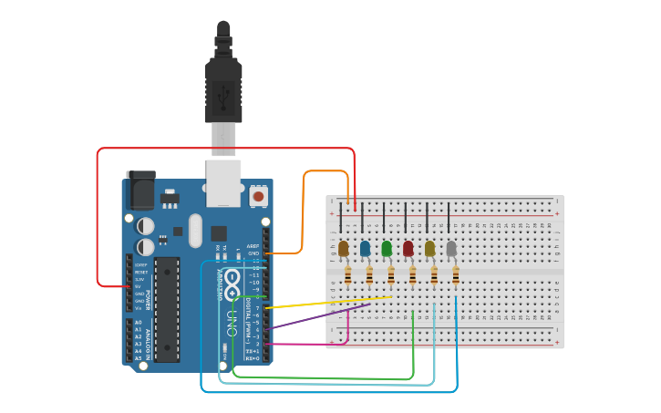 Circuit design LED Chaser - Tinkercad