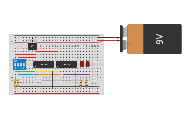 Circuit design HALF ADDER | Tinkercad