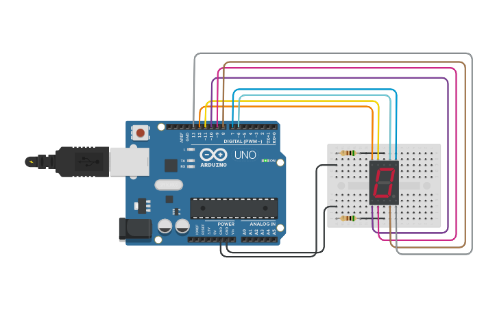 Circuit design 7 segment display - Tinkercad