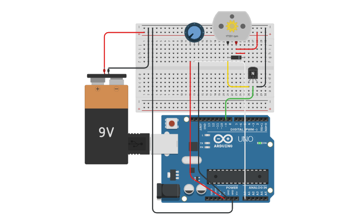 Circuit design Arduino Motor de corriente continua - Tinkercad