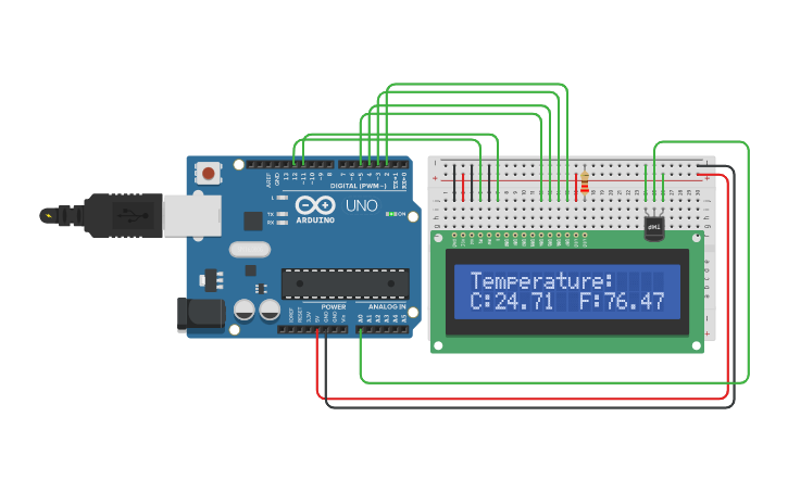 Circuit design Copy of Copy of Arduino with LCD Interface | Tinkercad