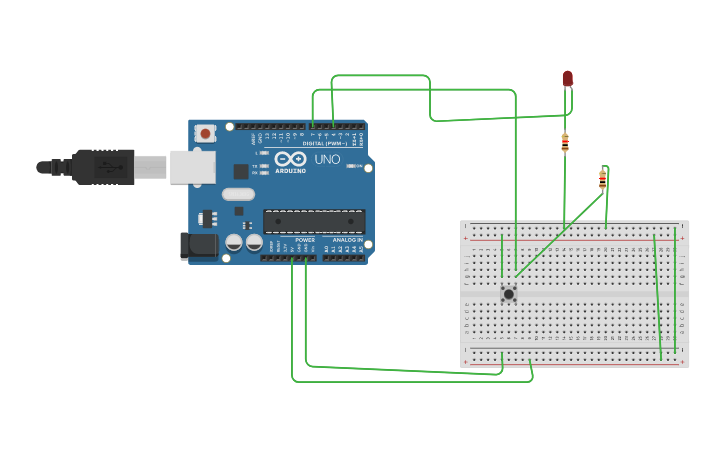Circuit design Blinking led using switch - Tinkercad
