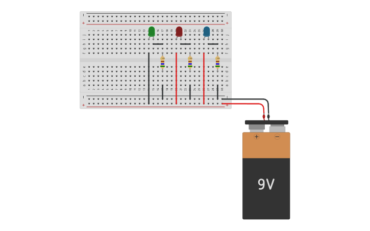 Circuit design Multiple LED and Resistor in a Parallel Circuit - Tinkercad