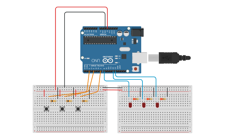 Circuit design 3 Switch Arduino Circuit - Tinkercad