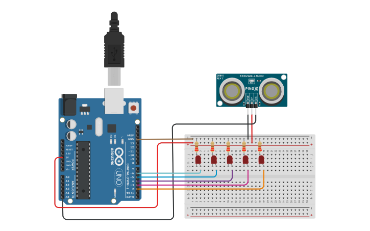 Circuit design ULTRASONIC DISTANCE SENSOR - Tinkercad