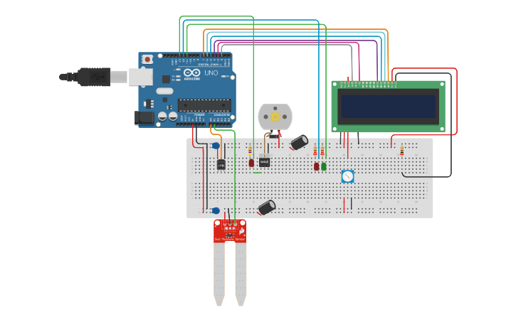 Circuit design Smart Irrigation system - Tinkercad