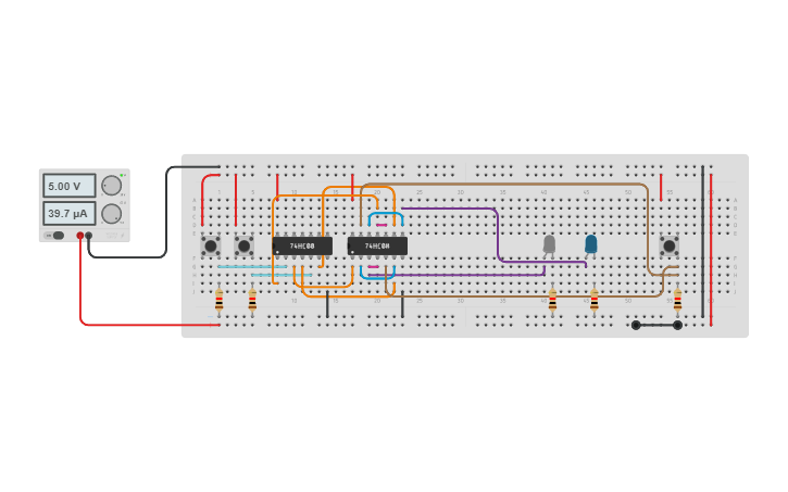 Circuit design 2C NAND SR FFs (2 Contestants) - Tinkercad