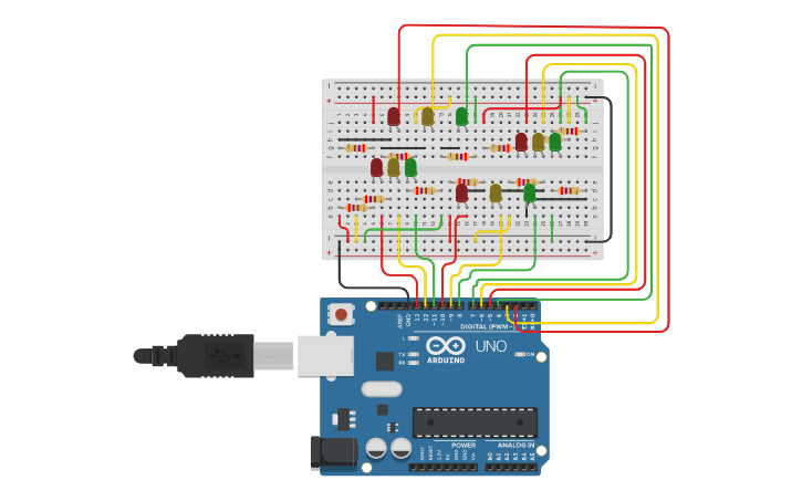 Circuit design 4 Way Traffic Light System - David C - Tinkercad
