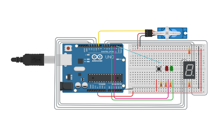 Circuit design PRENDER LEDS CON CUENTA REGRESIVA Y UN BOTON - Tinkercad