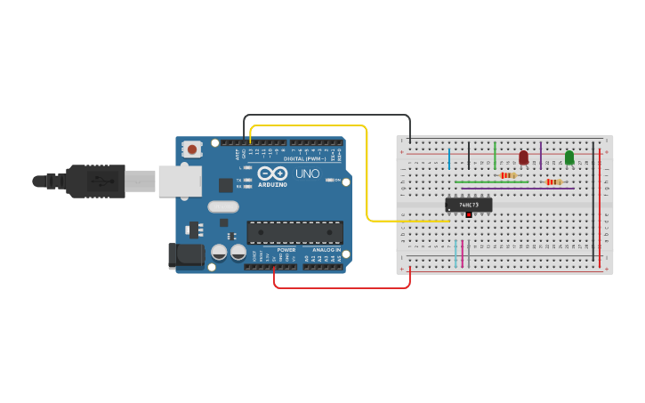 Circuit design IC 74HC73 - Tinkercad