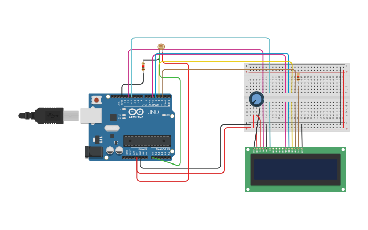 Circuit design Measure light intensity - display on LCD - Tinkercad