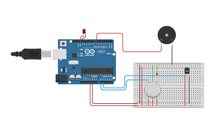 Circuit design Fire Alarm Project - Tinkercad