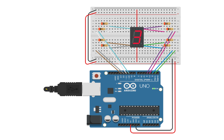 Circuit design 7 segment display - Tinkercad