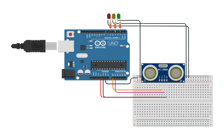 Circuit design HC-SR04 | Tinkercad
