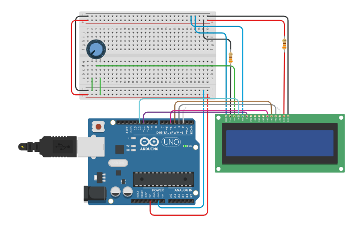 Circuit design Texto en pantalla LCD Arduino | Tinkercad