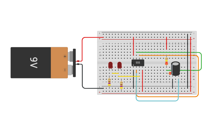 Circuit design 555 flip flop - Tinkercad