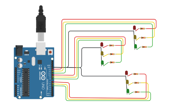 Circuit design Traffic Lights Using Arduino - Tinkercad