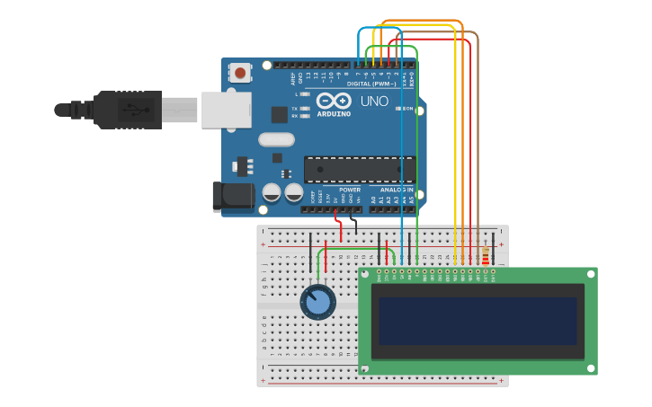 Circuit design Práctica 11 HLC: Display LCD - Tinkercad