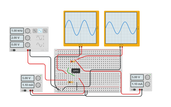 Circuit design Inverting Amplifier - Tinkercad