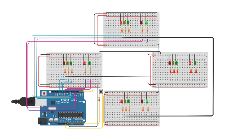 Circuit design Hassan Z. Traffic Light Intersection | Tinkercad