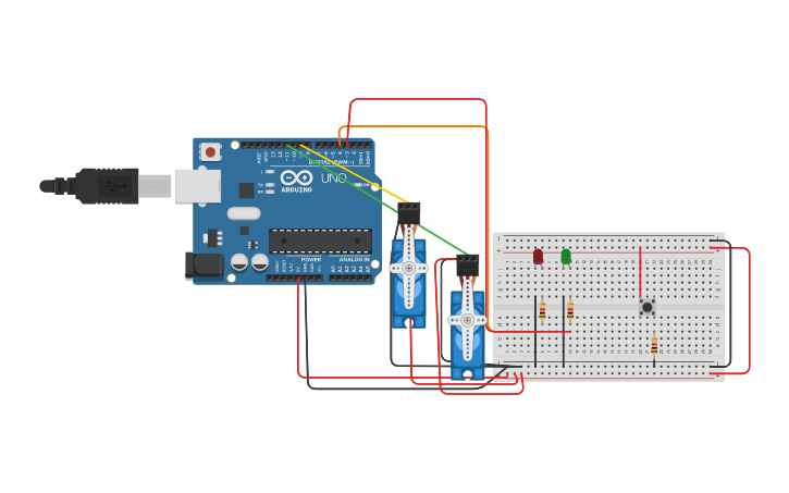 Circuit design Servo y led - Tinkercad