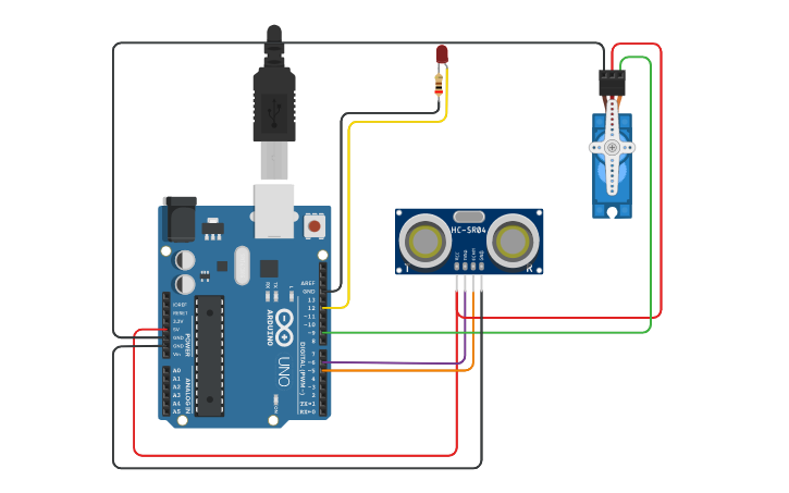 Circuit design N8. შლაგბაუმი რობოტი მანქანისთვის | Tinkercad