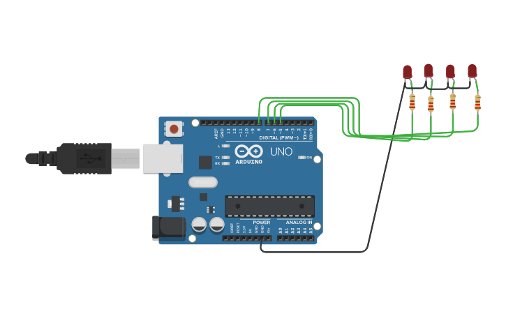 Circuit design Ejercicio 1_Secuencia de leds (FOR) n1 - Tinkercad